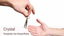  Presentation with key - Audience pleasing PPT layouts consisting of sales achievement house structure - hands with key backdrop and a sky blue colored foreground