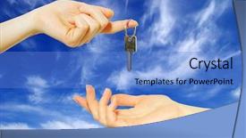  Presentation with key - Cool new theme with sales achievement house structure - key in hand backdrop and a teal colored foreground