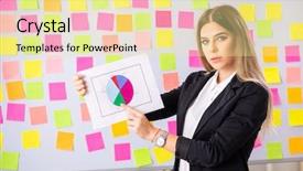  Presentation with beautiful young woman getting face - Slide deck having sales agility - young beautiful businesslady in conflicting background and a blonde colored foreground