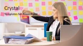  Presentation with beautiful young woman getting face - Presentation design featuring sales agility - young beautiful businesslady in conflicting background and a lemonade colored foreground