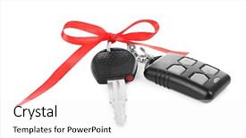  Presentation with car sales - PPT theme with sales alarm systems - car keys with red bow background and a white colored foreground