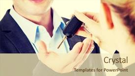  Presentation with salesman - Colorful theme enhanced with sales alarm systems - car salesman handing backdrop and a cream colored foreground