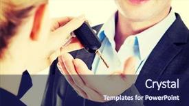  Presentation with salesman - Colorful presentation enhanced with sales alarm systems - car salesman handing backdrop and a navy blue colored foreground