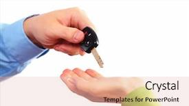  Presentation with car sales - Cool new presentation design with sales alarm systems - hand with a car key backdrop and a lemonade colored foreground