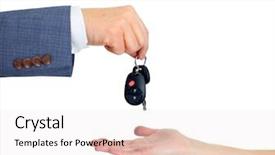  Presentation with car sales - Audience pleasing slide set consisting of sales alarm systems - hand with a car keys backdrop and a sky blue colored foreground