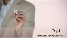  Presentation with hotel key kiosk - Amazing slide deck having sales animations - woman holding key in front backdrop and a lemonade colored foreground