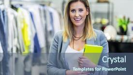  Presentation with sales - Amazing presentation design having sales assistant in clothing store backdrop and a  colored foreground