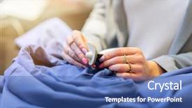  Presentation with sales targets - Beautiful slide set featuring sales assistant in clothing store backdrop and a  colored foreground