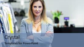 Presentation with sales - Audience pleasing presentation design consisting of sales assistant in clothing store backdrop and a  colored foreground