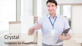  Presentation with sales - Audience pleasing PPT layouts consisting of sales assistant in furniture store backdrop and a lemonade colored foreground