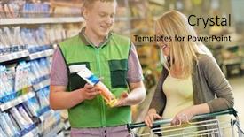  Presentation with supermarket - Slide set enhanced with seller buyer - sales assistant in supermarket demonstrating background and a coral colored foreground