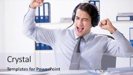  Presentation with science sales - Cool new presentation theme with sales assistant listening to music backdrop and a lemonade colored foreground