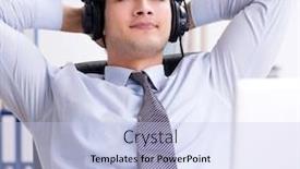  Presentation with sales - Beautiful PPT theme featuring sales-assistant-listening-to-music backdrop and a light blue colored foreground