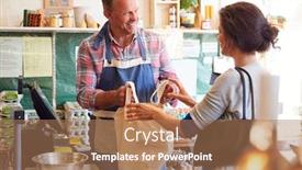  Presentation with sales - Amazing presentation having sales assistant serving female customer at checkout of organic farm shop backdrop and a coral colored foreground