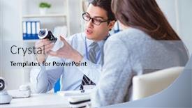  Presentation with cameras - PPT theme enhanced with sales assistant showing cameras background and a light blue colored foreground