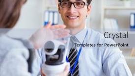  Presentation with cameras - Presentation design consisting of sales assistant showing cameras background and a light blue colored foreground