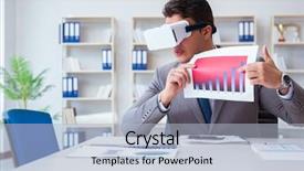  Presentation with virtual reality - PPT theme consisting of realidade aumentada - businessman with virtual reality glasses background and a light blue colored foreground