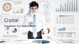  Presentation with information - PPT layouts featuring sales budget presentation - young businessman and statistics information background and a sky blue colored foreground