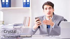  Presentation with talking on phone - Cool new PPT theme with sales call - businessman employee talking backdrop and a  colored foreground