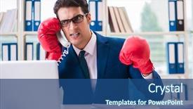  Presentation with boxing - Slide set featuring sales call - businessman with boxing gloves angry background and a ocean colored foreground