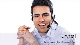  Presentation with support - Theme having sales call - customer support operator background and a light blue colored foreground