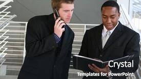  Presentation with walking - PPT layouts consisting of sales call - diverse business man team walking background and a black colored foreground