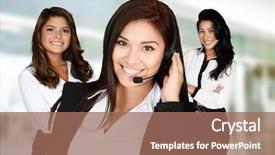  Presentation with customer service - Amazing slides having sales call - young woman giving help backdrop and a coral colored foreground