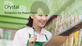  Presentation with sales - Colorful presentation theme enhanced with sales-clerk-checking-groceries backdrop and a  colored foreground