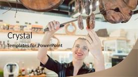  Presentation with sales forecast - Slide deck featuring sales clerk in deli cutting background and a lemonade colored foreground