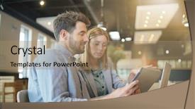  Presentation with sales - PPT theme featuring sales colleagues prepping before meeting background and a coral colored foreground