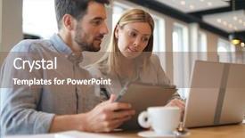  Presentation with sales - PPT theme featuring sales colleagues prepping before meeting background and a violet colored foreground