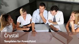  Presentation with business group meeting - Theme featuring sales conference - group of business people meeting background and a  colored foreground