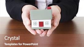  Presentation with female security - Colorful slide set enhanced with sales coverage - female businesswoman hands holding house backdrop and a red colored foreground