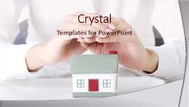  Presentation with female security - Cool new slides with sales coverage - female businesswoman hands protecting house backdrop and a  colored foreground