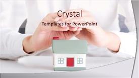  Presentation with female security - Amazing slide deck having sales coverage - female businesswoman hands protecting house backdrop and a  colored foreground