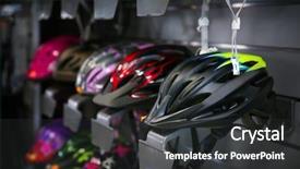  Presentation with bicycle - Amazing slide deck having sales cycle - bicycle helmets on shelves backdrop and a dark gray colored foreground