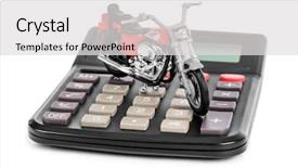  Presentation with motorbike - Presentation design enhanced with sales cycle - calculator and toy motorbike isolated background and a light gray colored foreground