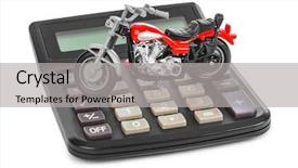  Presentation with motorbike - Beautiful presentation theme featuring sales cycle - calculator and toy motorbike isolated backdrop and a light gray colored foreground