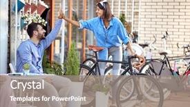  Presentation with snow storm city parks - Presentation theme enhanced with sales cycle - happy girl buying city bike background and a gray colored foreground