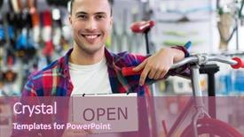  Presentation with greeiting show man - Cool new slides with sales cycle - man in bike shop holding backdrop and a  colored foreground