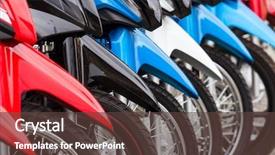  Presentation with motorbikes - Cool new PPT theme with sales cycle - row of new motorbikes backdrop and a tawny brown colored foreground