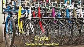  Presentation with bicycles - Slide deck featuring sales cycle - row of parked colorful bicycles background and a tawny brown colored foreground