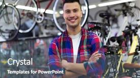  Presentation with bicycle generator - PPT layouts having sales cycle - salesman in bicycle shop background and a gray colored foreground