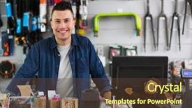  Presentation with salesman - Amazing PPT theme having sales cycle - salesman in bicycle shop backdrop and a tawny brown colored foreground