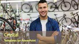  Presentation with salesman - Audience pleasing PPT theme consisting of sales cycle - salesman in bicycle shop backdrop and a violet colored foreground