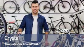  Presentation with salesman - Audience pleasing PPT layouts consisting of sales cycle - salesman in bicycle shop backdrop and a ocean colored foreground