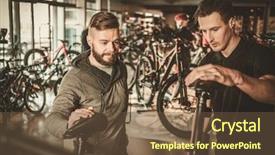  Presentation with salesman - Presentation theme consisting of sales cycle - salesman showing a new bicycle background and a tawny brown colored foreground