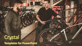 Presentation with salesman - Cool new PPT theme with sales cycle - salesman showing a new bicycle backdrop and a tawny brown colored foreground