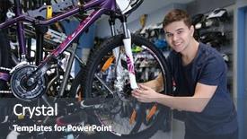  Presentation with wheel - Presentation consisting of sales cycle - young man checking bicycle wheel background and a dark gray colored foreground