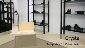  Presentation with magic shop - Slides featuring sales division - shoes in shop background and a coral colored foreground